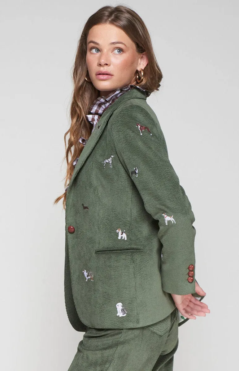 Ribbed Trims MoistureWicking Technology Heather Corduroy Dog Embroidery Blazer in Pana Hunter Green