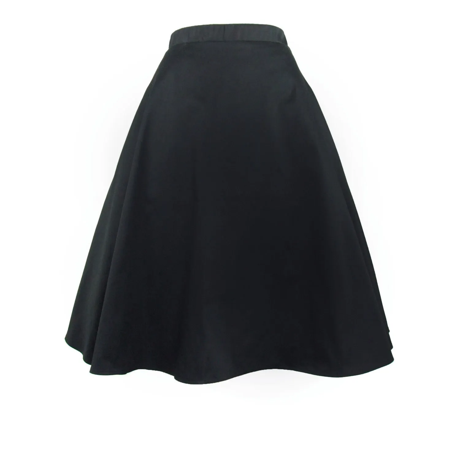 Black  Full  Circle  Skirt #FS-B643 Hemp Blend Slip Resistant Waist