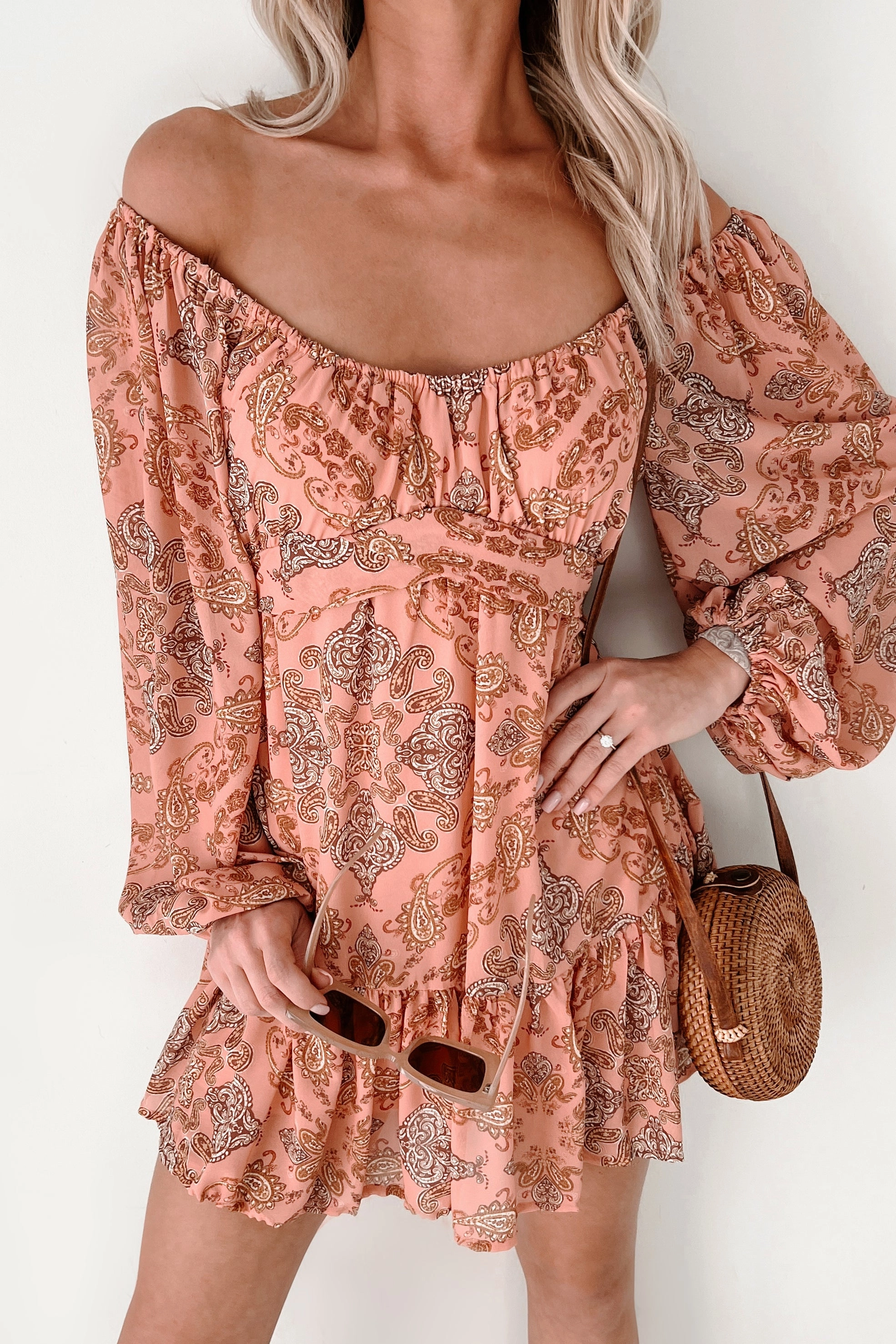 Caught Between Raindrops Paisley Print Mini Dress (Mauve) Travel-Essential