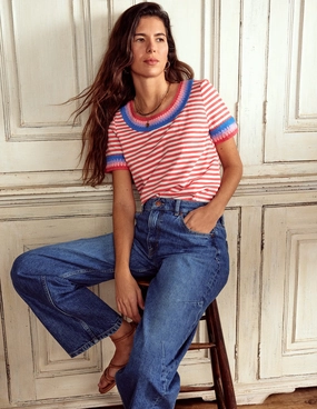 Fae Crochet T-shirt-Ivory, Cayenne MultiPocketDesign Versatile Layering Piece