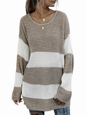 CONTRASTING STRIPED PATCHWORK SWEATER_CWOSWL2110 Formal top DoubleLayeredFabric