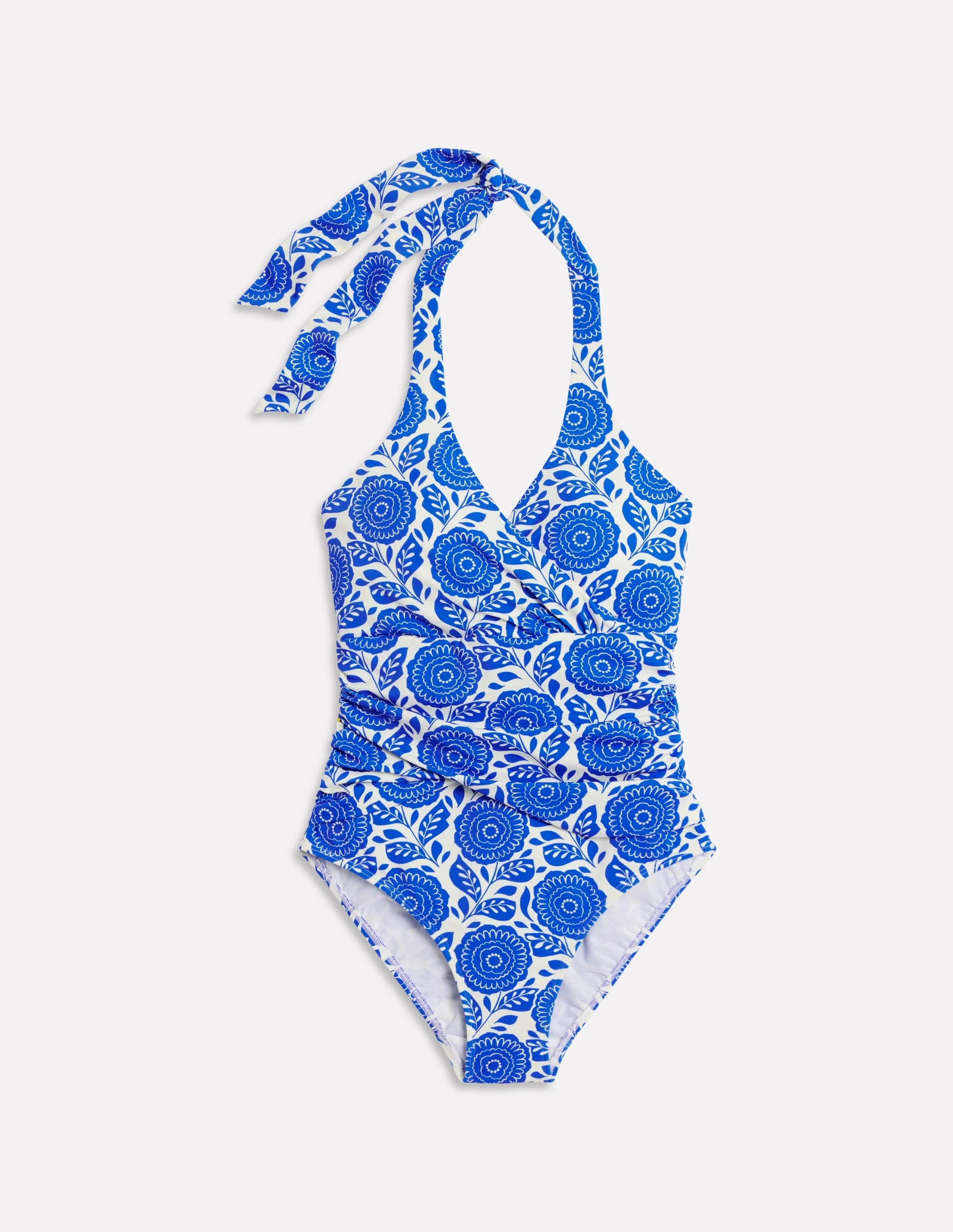 Breathable mesh Levanzo Halter Swimsuit-Blue Dahlia Stamp