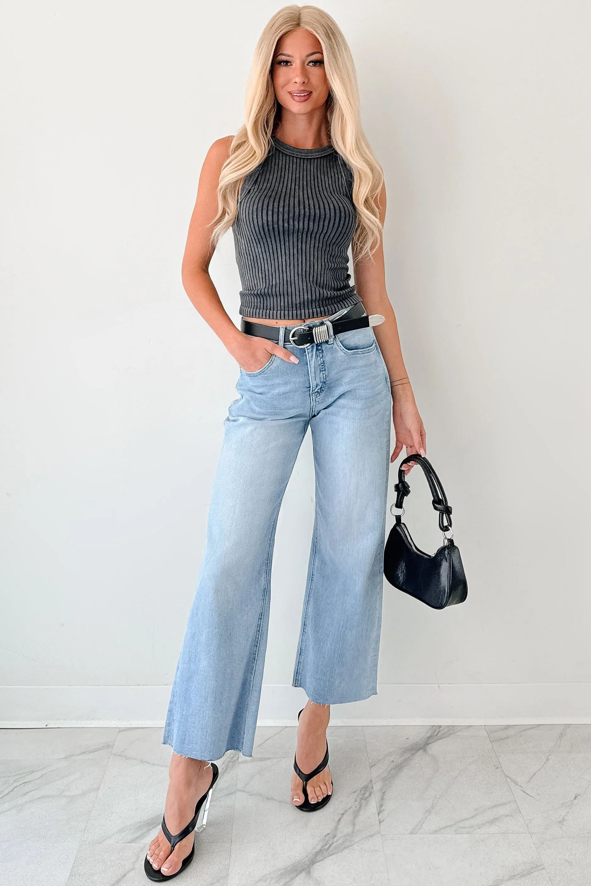 Victor Wide Leg Mica Denim Jeans (Light Blue) Light Coverage Form Fitting