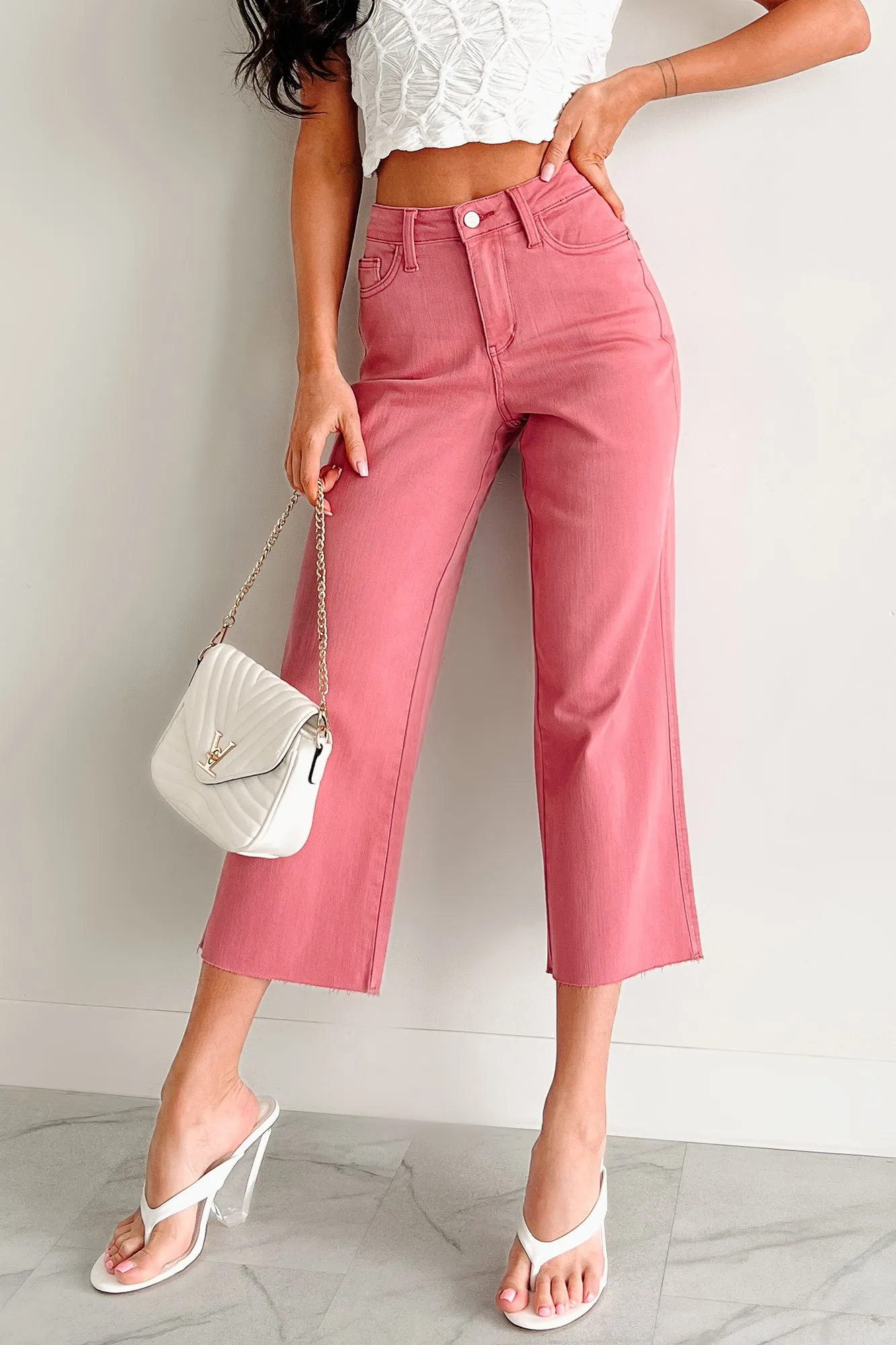 Foundation Piece Victoria Crop Wide Leg Judy Blue Jeans (Rose)