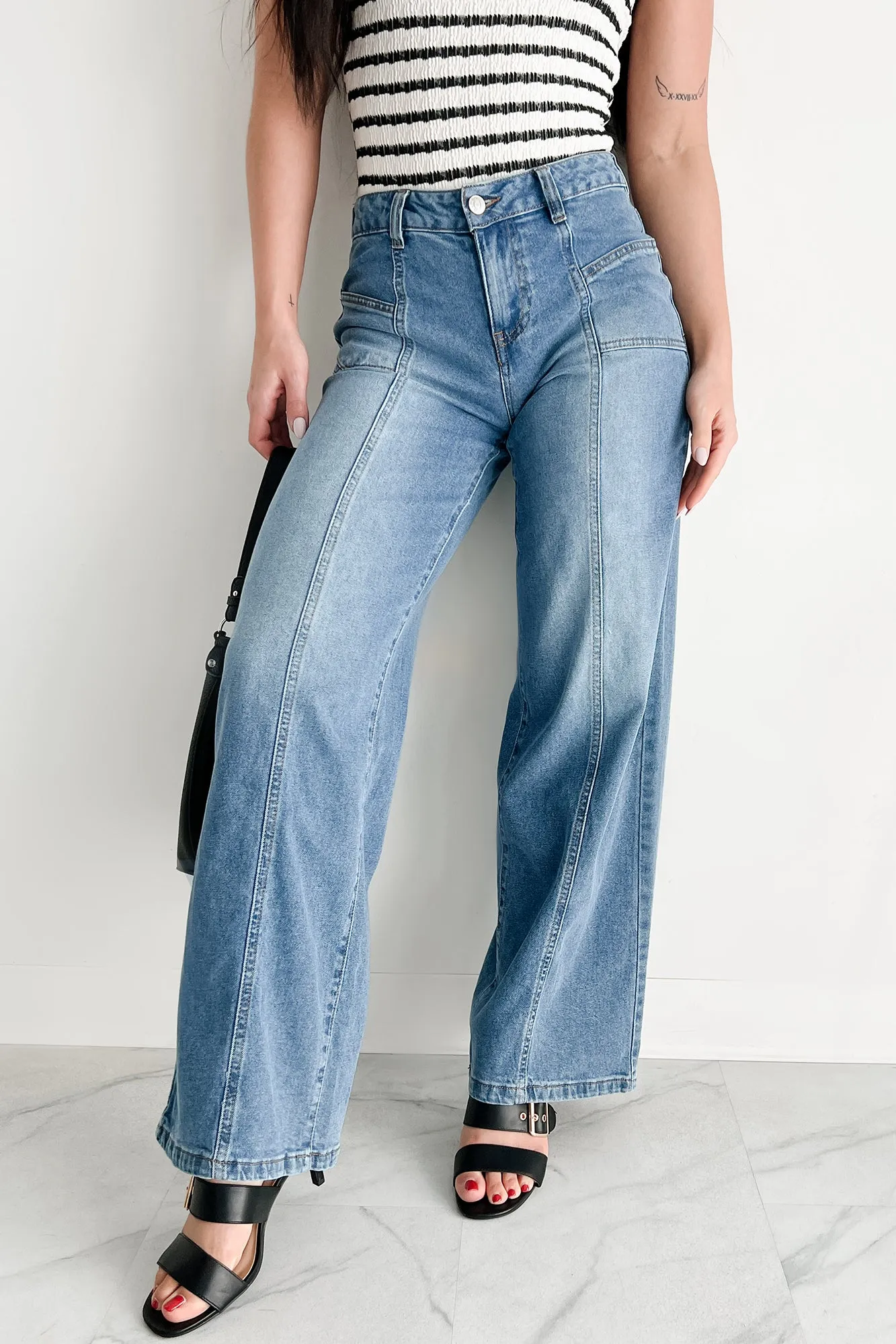 LaserCutVents Ivana High Rise Wide Leg Almost Famous Jeans (Medium)