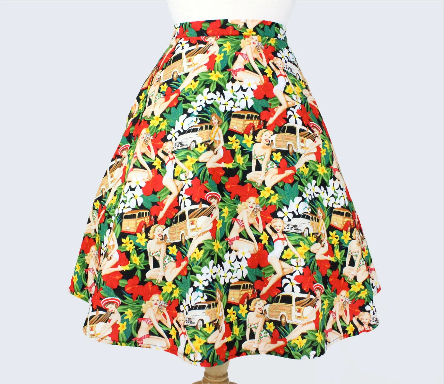Perfect Layer Vintage Hawaiian Tiki  Aline Pinup Skirt # FS-HG501