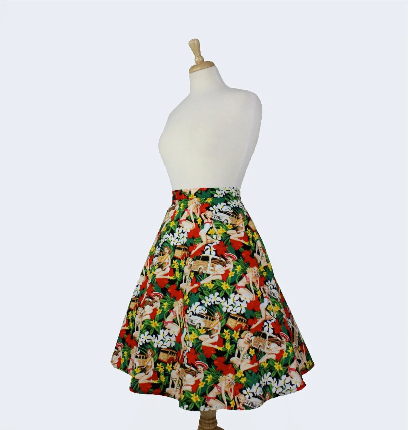 Cozy Feel Fashion Comfort Wear Vintage Hawaiian Tiki  Aline Pinup Skirt # FS-HG501