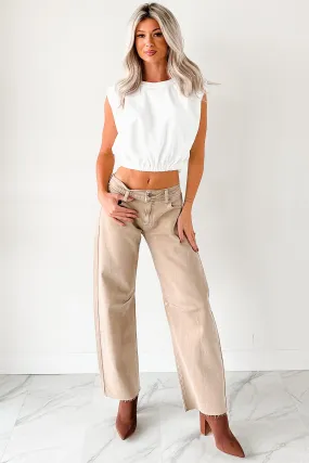 Colorfast Denim Weekend Vibes Always Next To Me Mid Rise Barrel Jeans (Vintage Khaki)