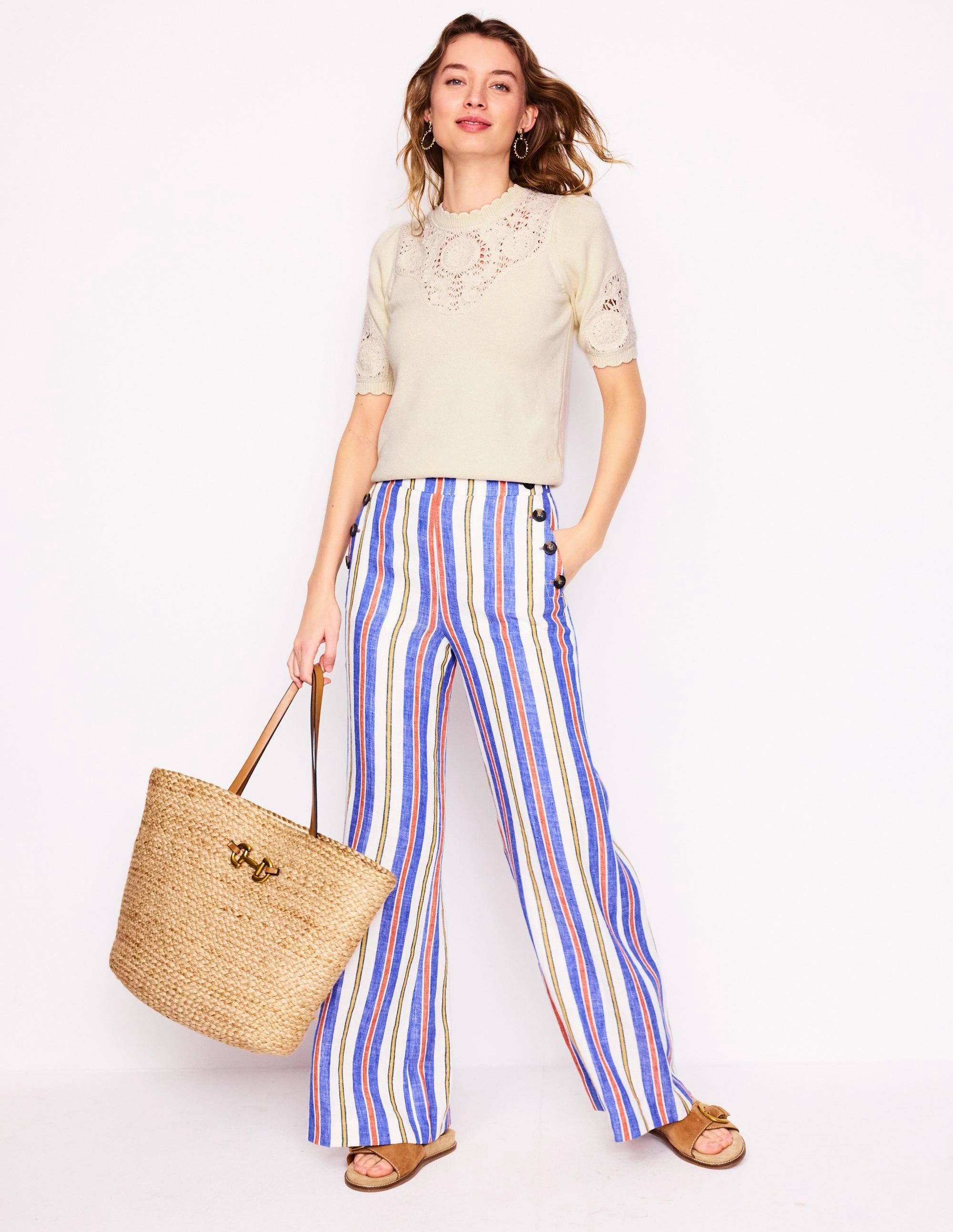 Warm Touch Embroidered Yoke Knitted Tee-Warm Ivory