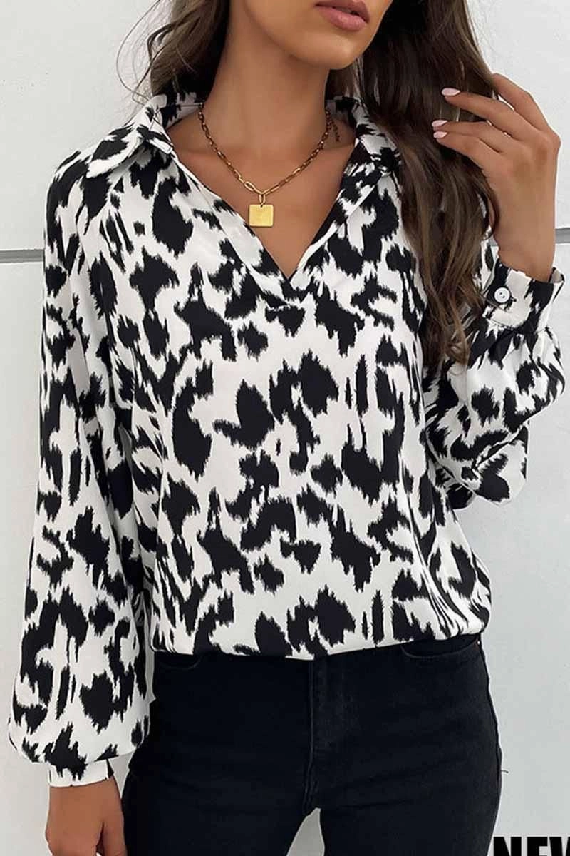RETRO LAPEL LONG SLEEVED PRINTED SHIRT NonChafeCollarTech