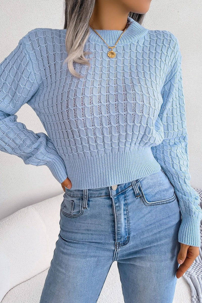 MultiLayer Stitching TWIST CHUNKY CABLE KNIT RIBBED CROP SWEATSHIRT