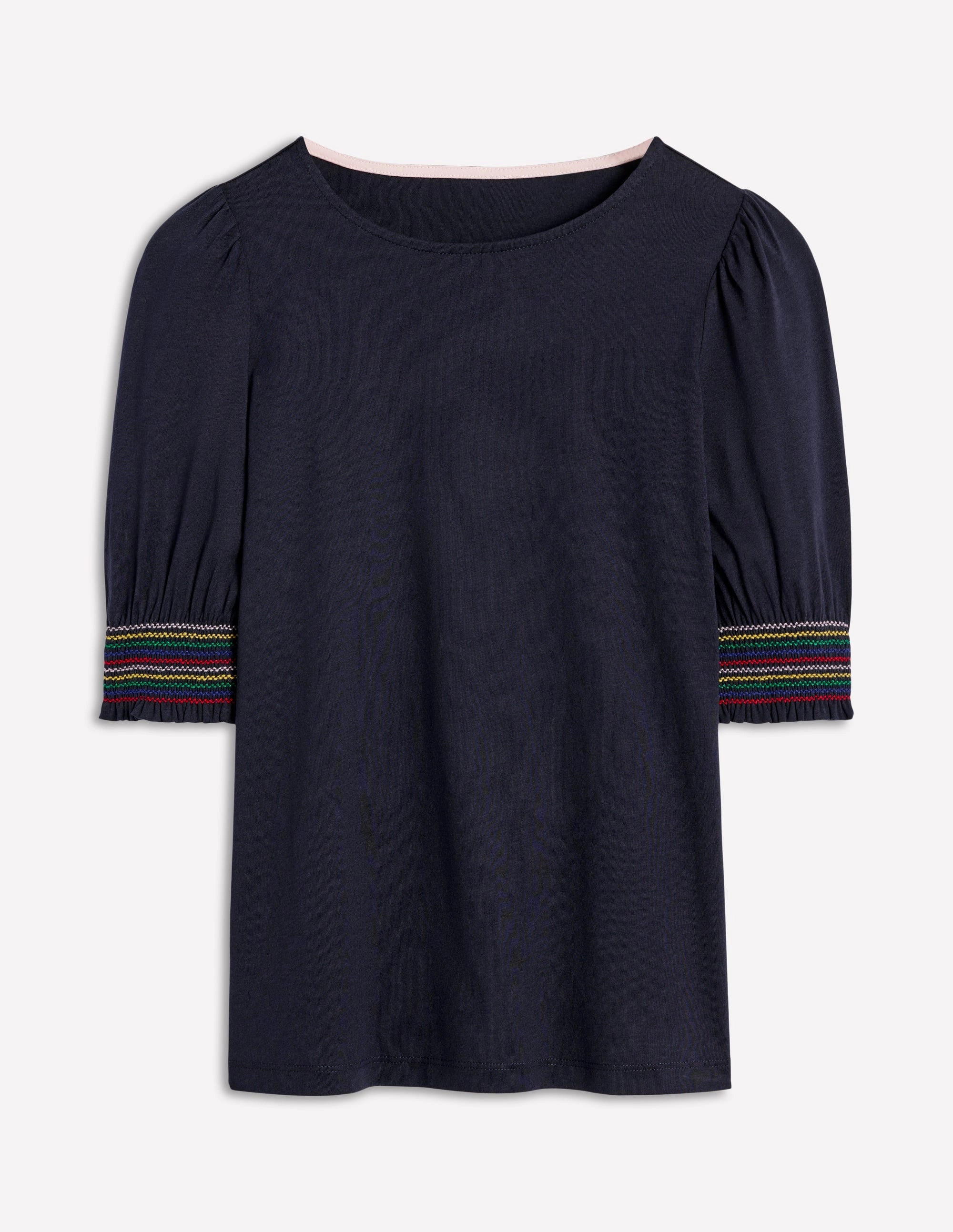 Cotton Smocked Cuff Top-Navy Compact Weave Fabric HygienicCoating