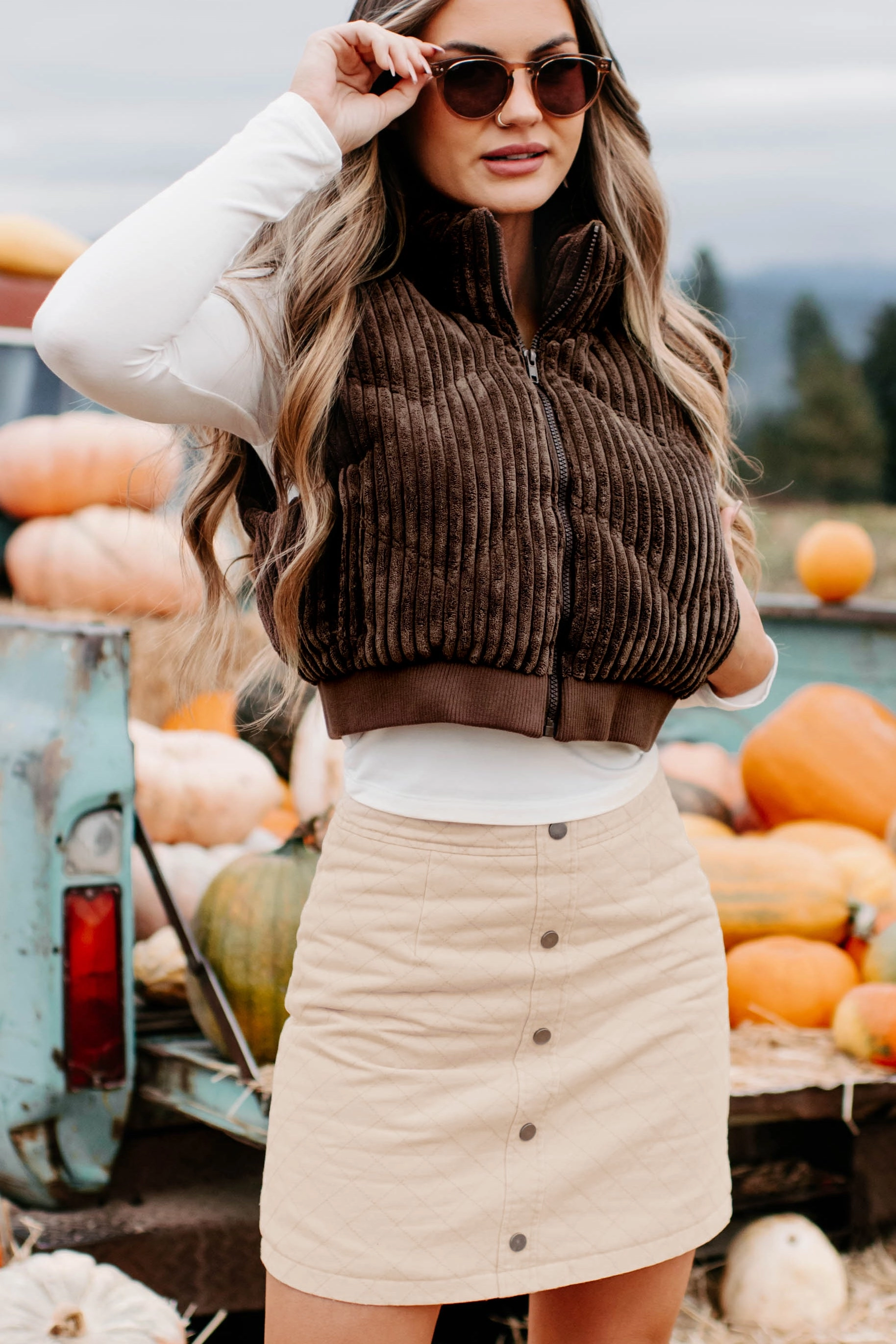 Way Up North Ribbed Puffer Vest (Chocolate) Comfortable fit Multi Pocket Functional Design