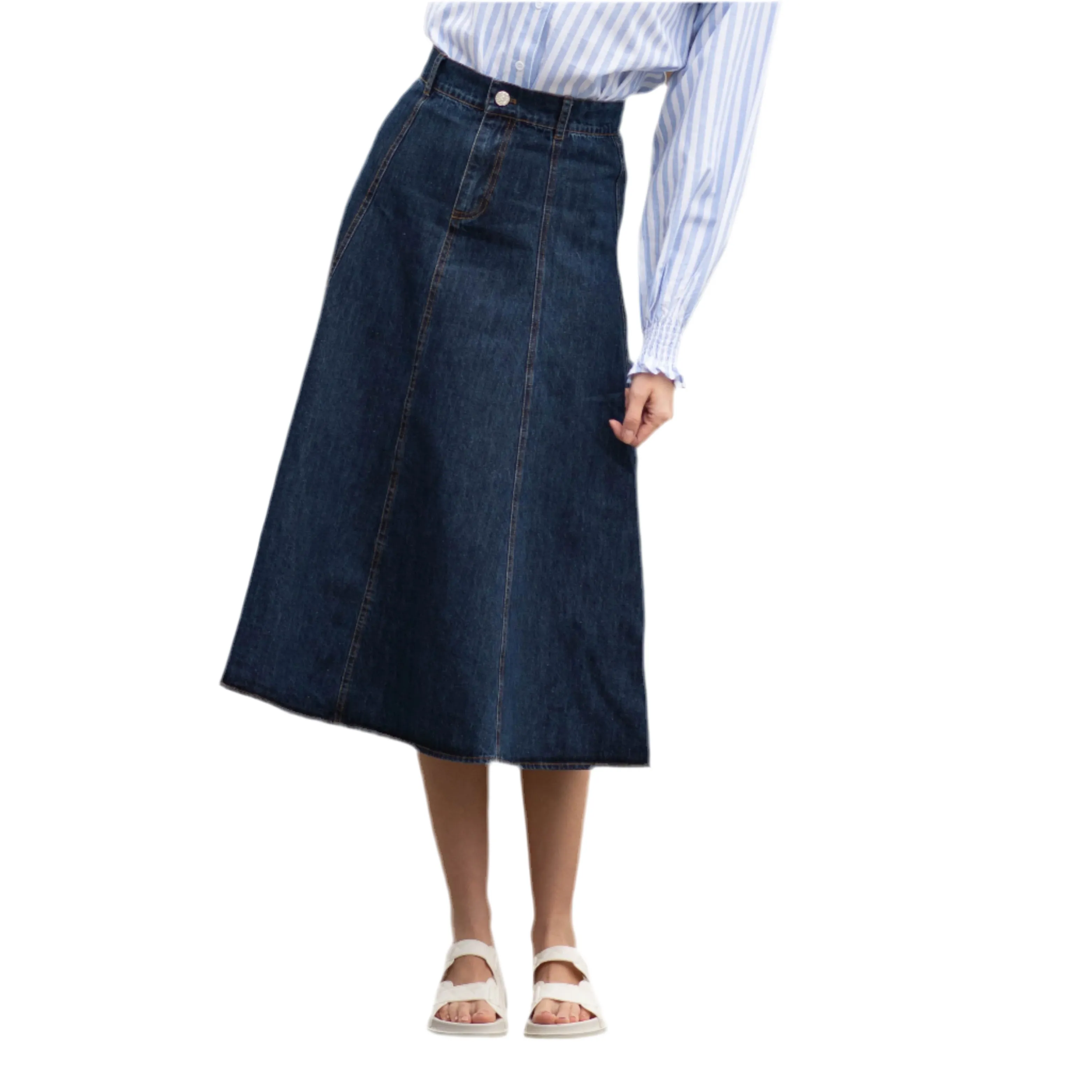 Jules Denim Panel Skirt Smooth Finish Static free