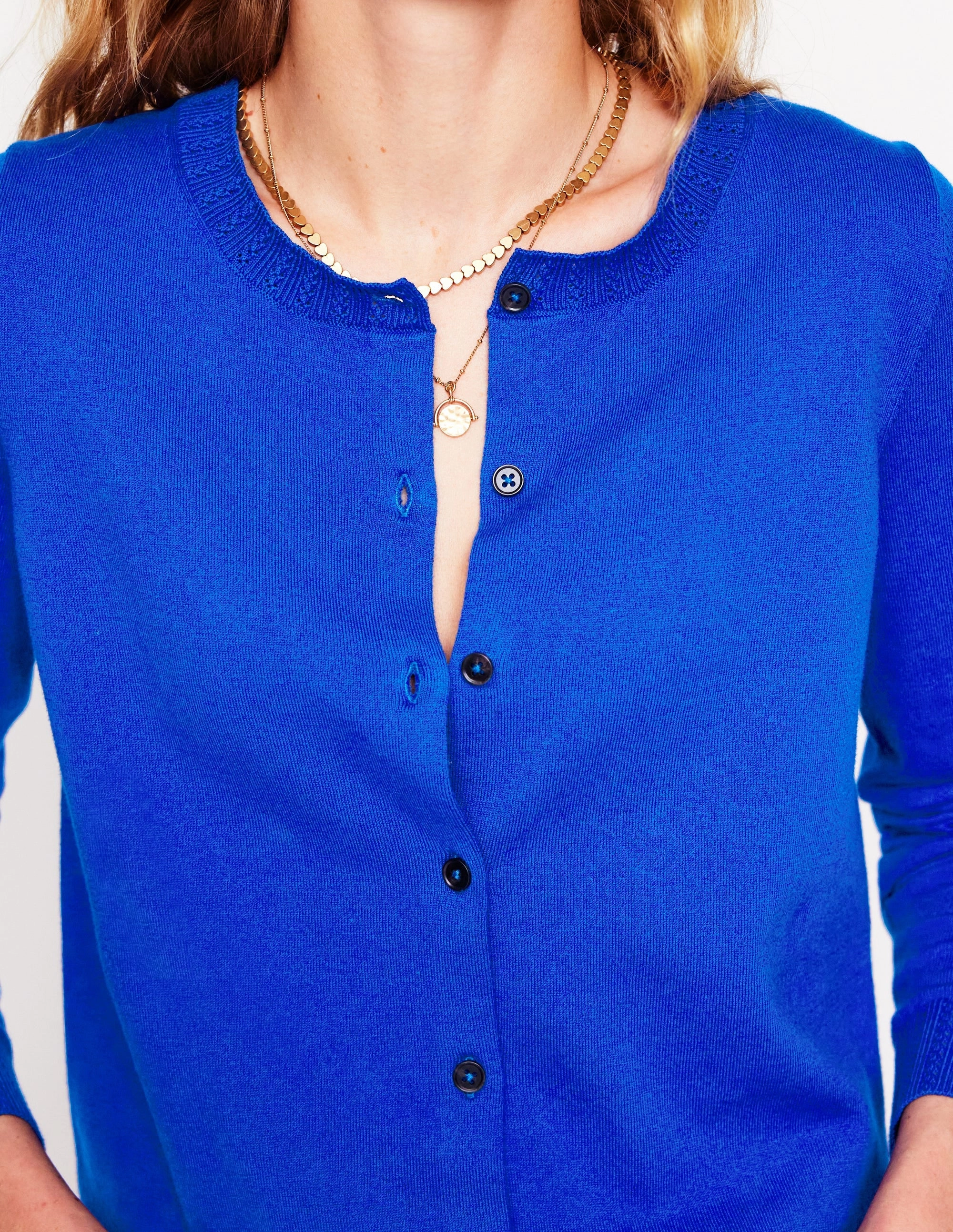 Emilia Cotton Crew Cardigan-Bright Blue Smart Look