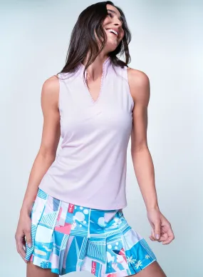 HighNeckCut DurableStitching Pleated Placket Textured Sleeveless