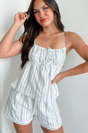 Whispers Of Summer Striped Tank & Shorts Set (White/Blue) Non Cling Material