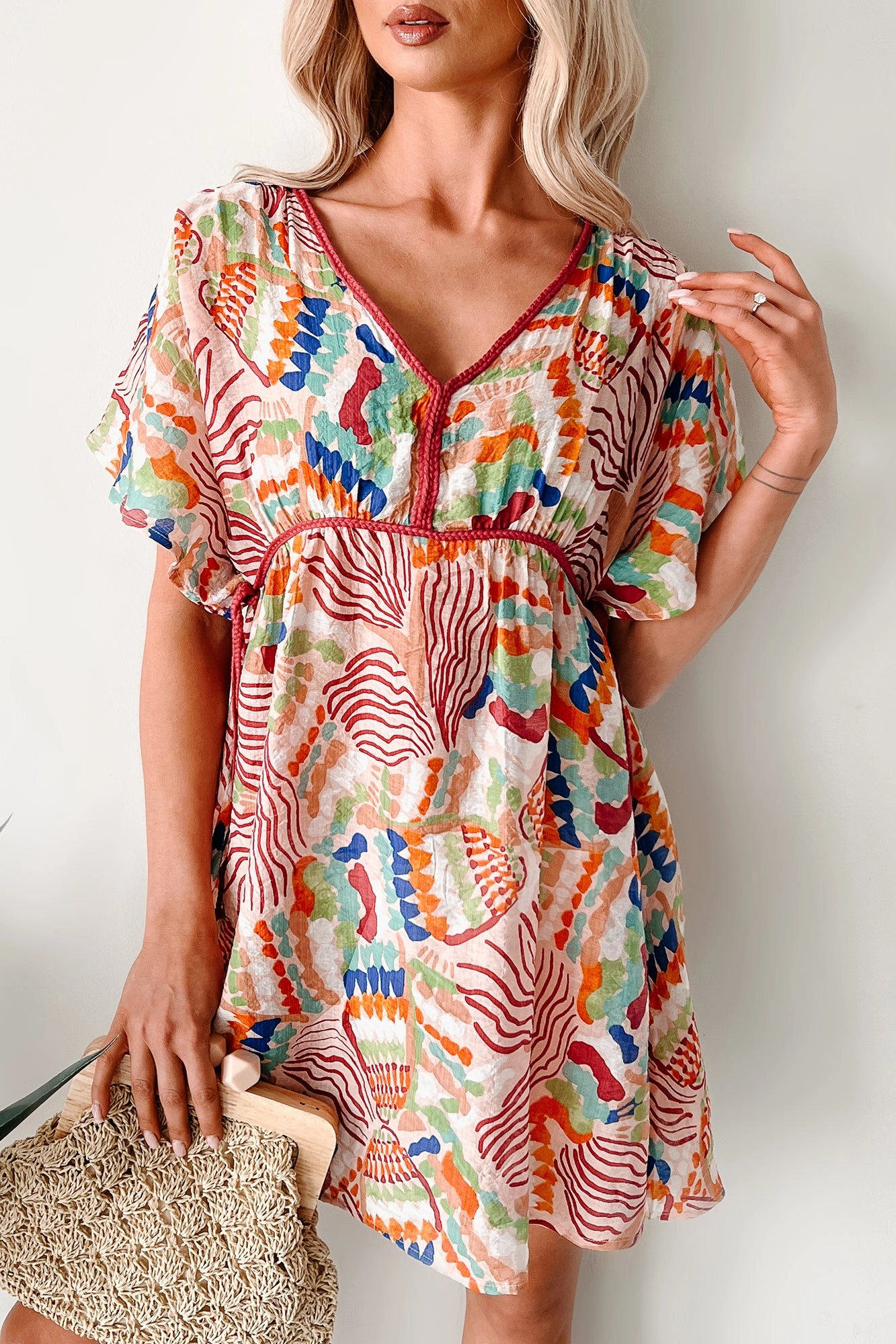 Warm Palette Noble Aura Wild Heart Printed Cover Up Mini Dress (Blush)