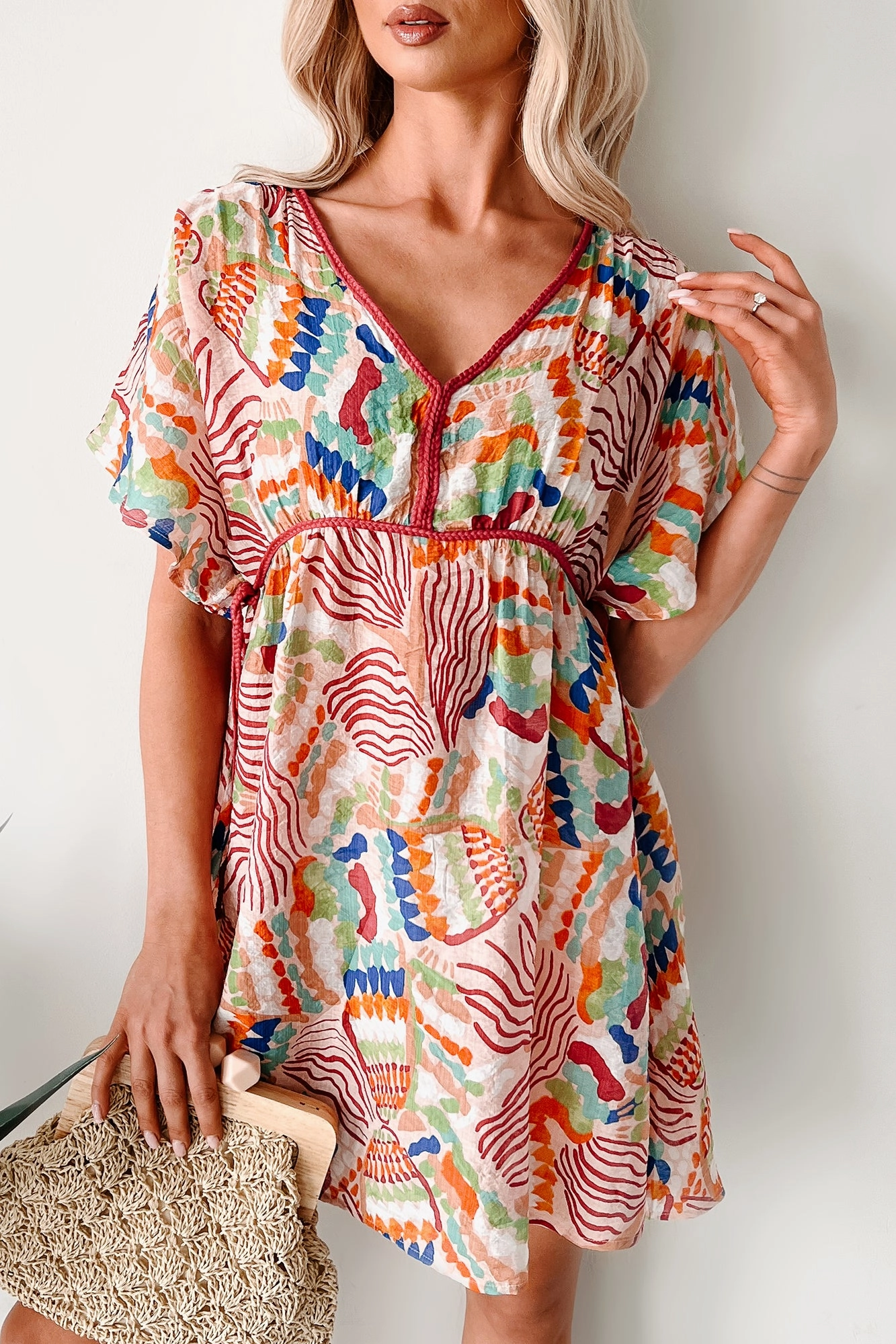 Wild Heart Printed Cover Up Mini Dress (Blush) Mood Edge