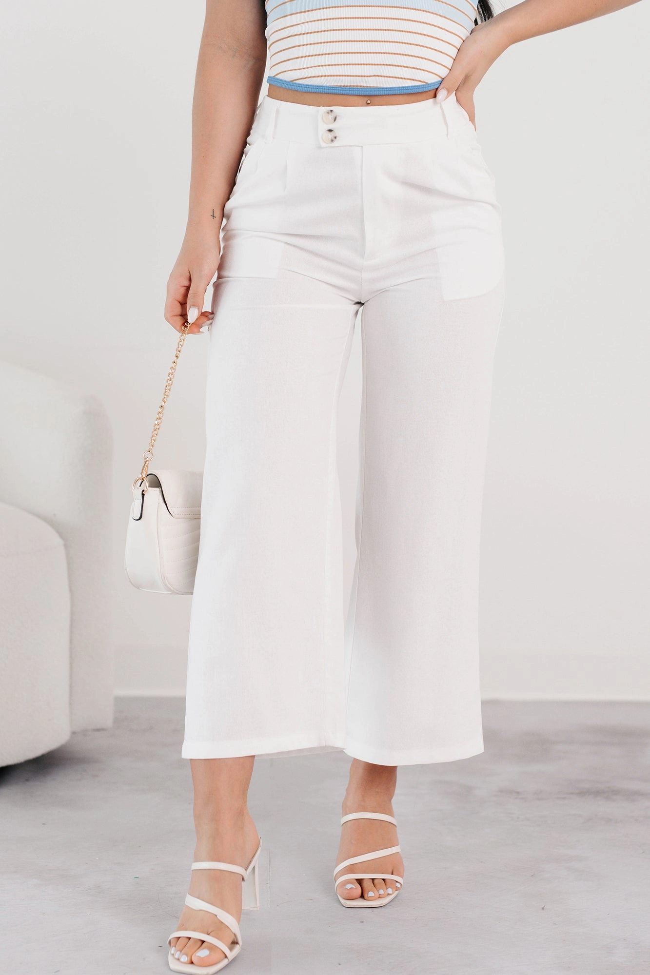 Put-together Poise Linen Cropped Pants (White) ThermalInsulation