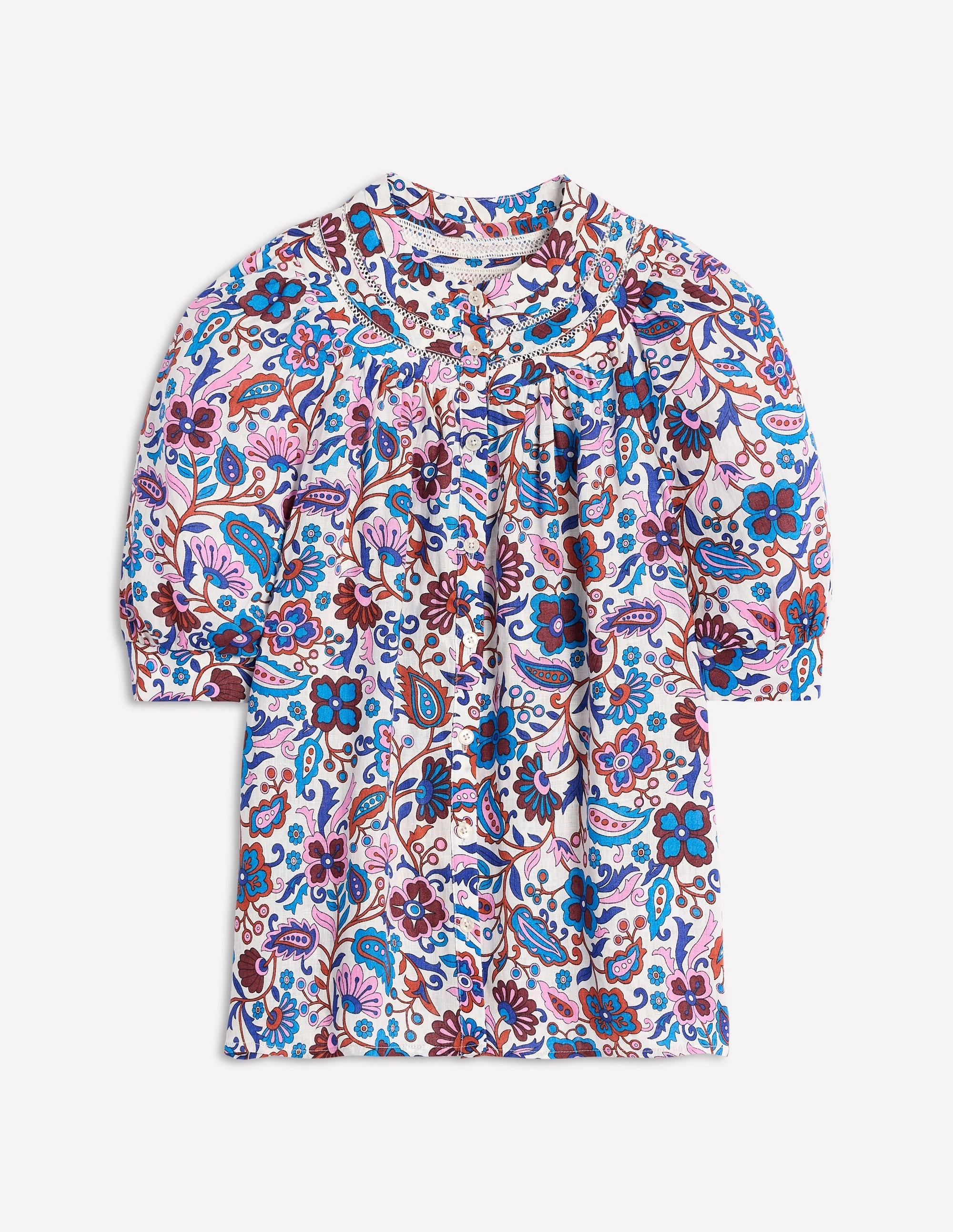 ZipClosure SeamFree Knitting Bea Linen Top-Multi, Oriental Paradise