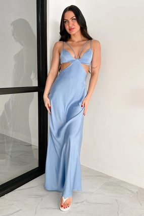 Winking In Your Direction Cut-Out Maxi Dress (Blue) Jewel-Tone Textured Layers