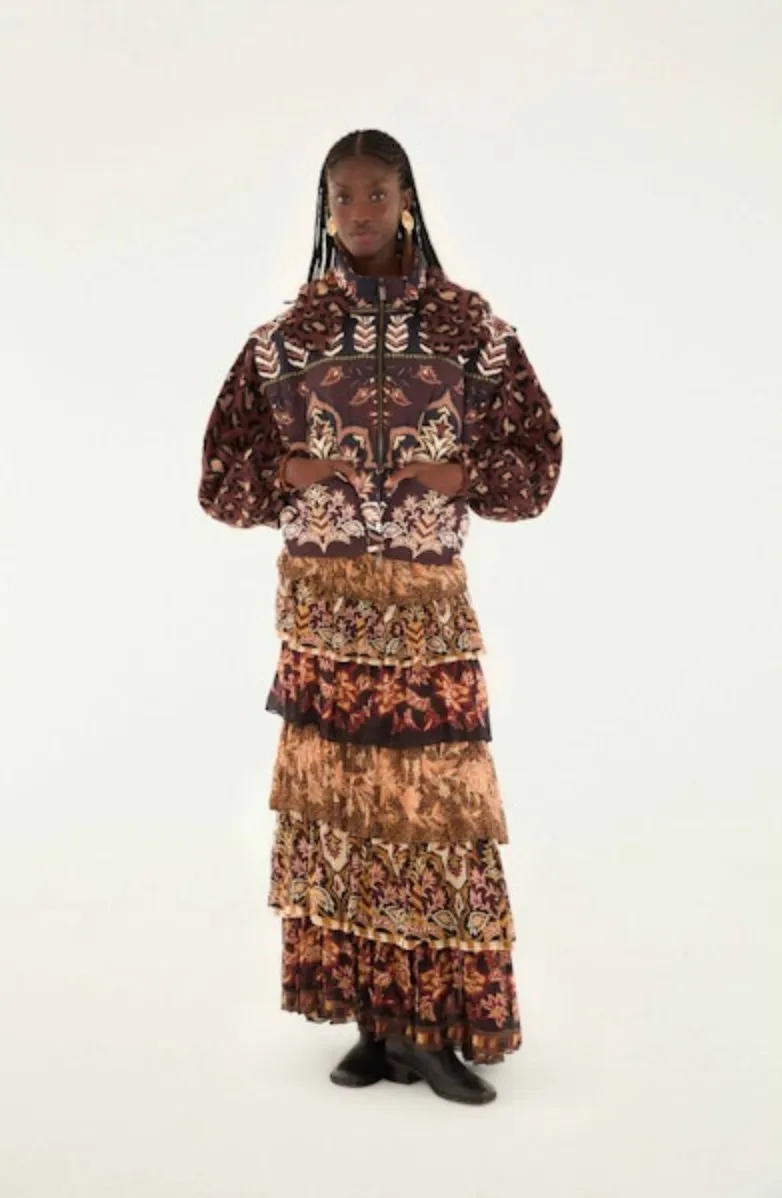 Layered Collar Design Outdoor Ease Winter Ainika Brown Puffer Jacket