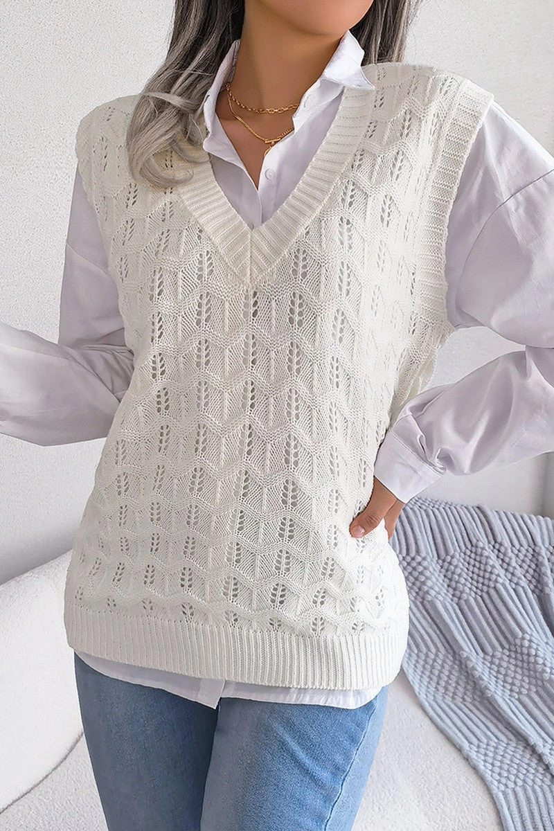 WOMEN CABLE KNITTED RIBBED V NECK SWEAT VEST Flatlock Seam Self Cleaning Coating