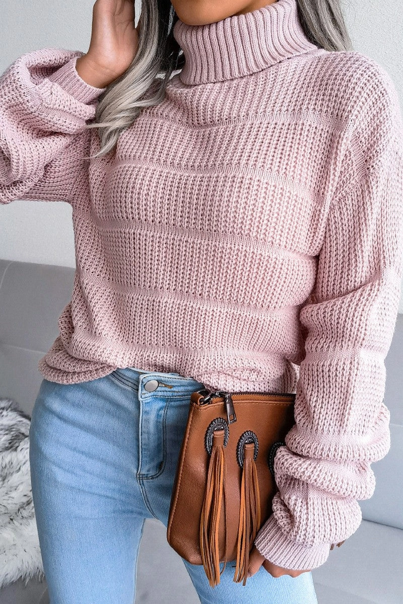 WOMEN CABLE KNITTED TURTLE NECK LOOSE FIT SWEATER Timeless Cut