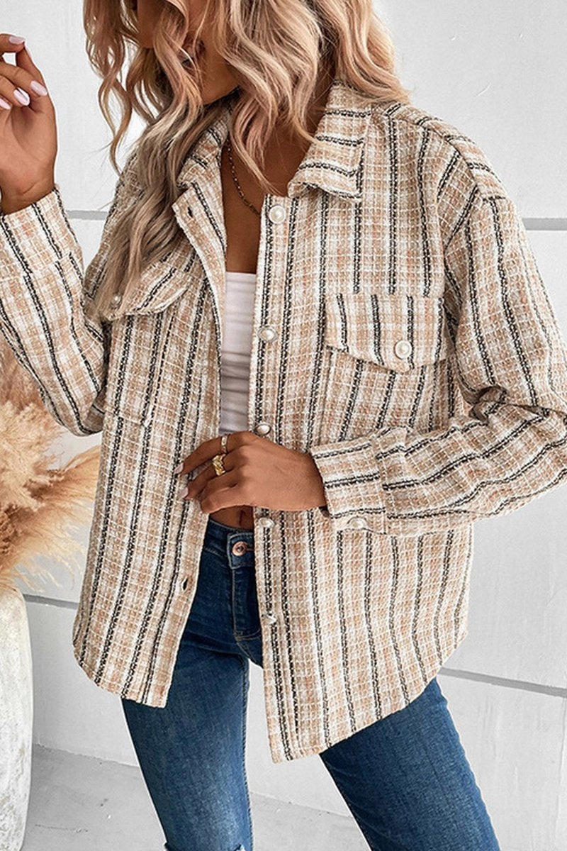 Oversized Silhouette HeatRegulating WOMEN CASUAL BUTTON CUFF PLAID POCKETS SHACKET
