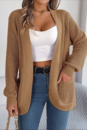 OdorResistantTreatment SustainableBlend WOMEN CHUNKY WAFFLE KNIT OPEN FRONT CARDIGAN