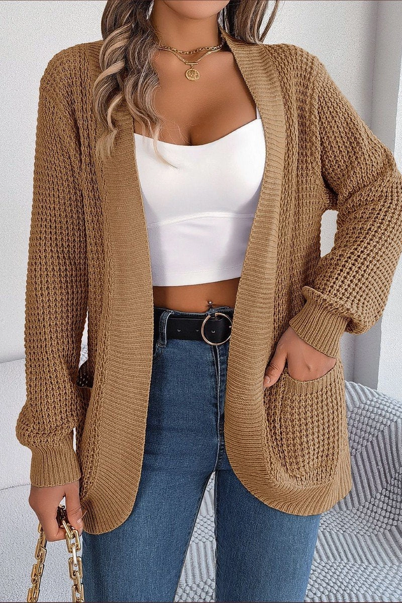 Classic Polo WOMEN CHUNKY WAFFLE KNIT OPEN FRONT CARDIGAN
