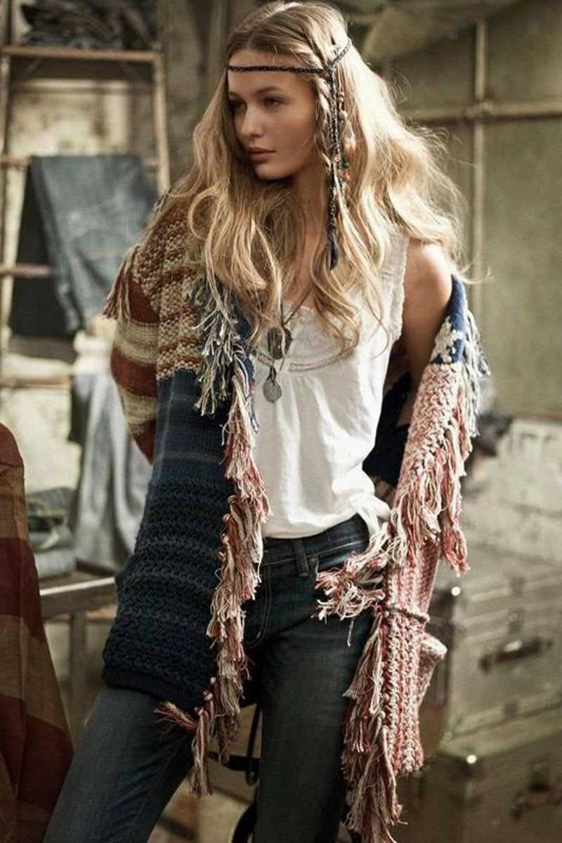 Anti Pilling Fabric WOMEN CONTRASTING STAR STRIPE FRINGE KNIT CARDIGAN100% POLYESTERSIZE S(2)-M(2)-L(2)-XL(2)MADE IN CHINA