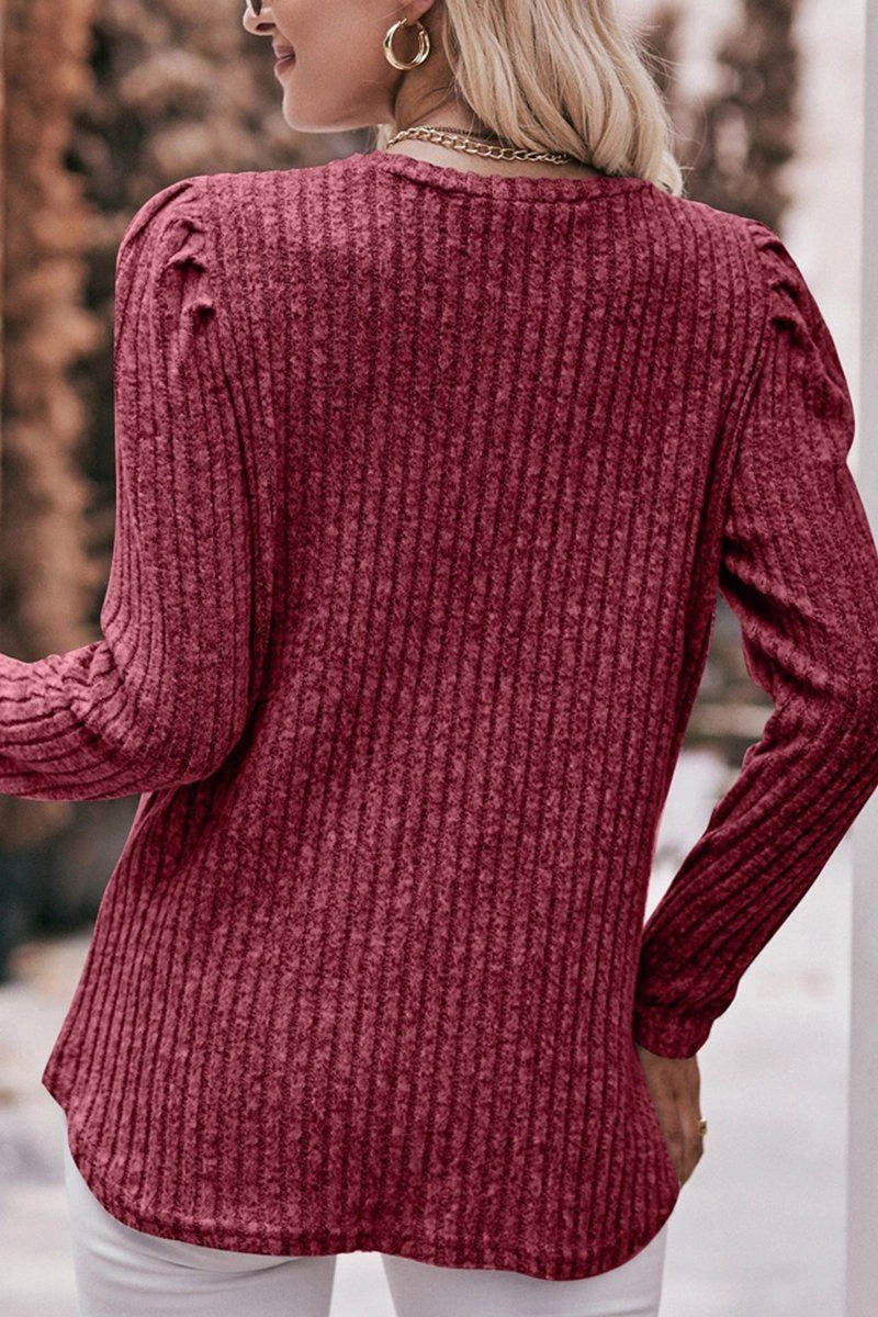 WeightedHem WOMEN CORDUROY ROUND NECK KNIT SWEATER
