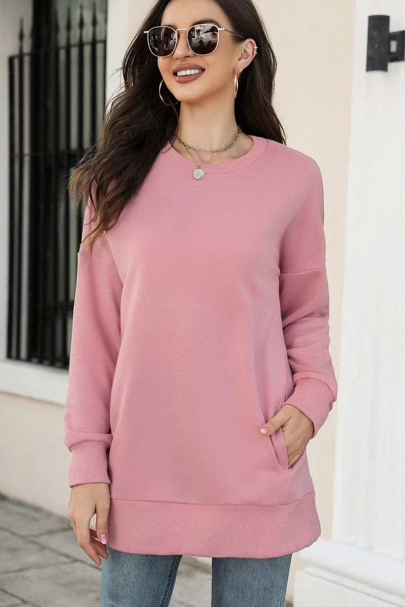 WOMEN CREW NECK LONG LENGTH PULLOVER TOP NoSlip Grip