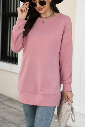 WOMEN CREW NECK LONG LENGTH PULLOVER TOP Eco friendly materials Breathable mesh lining