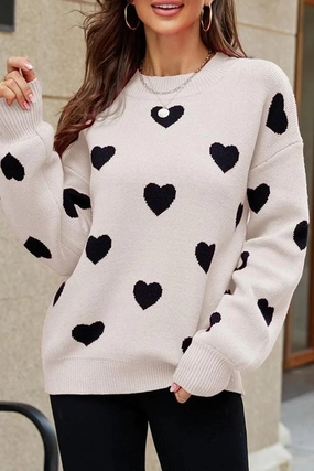 OversizedFit WOMEN HEART PRINTING CUTE PULL OVER SWEATER