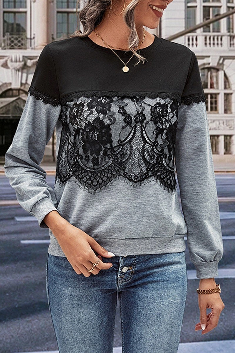 WOMEN LACE TRIM LAYERED ROUND NECK DANDY T SHIRT ThermalRegulating Tapered Side Panels