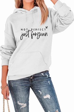 WOMEN LETTER PRINT KANGAROO POCKET LOOSE HOODIE CompressionSupportWeave High Density Weave