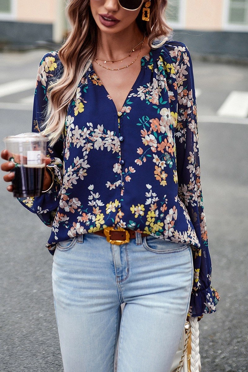 WOMEN LIGHTWEIGHT LANTERN SLEEVE BUTTON BLOUSE OrganicCottonBlend