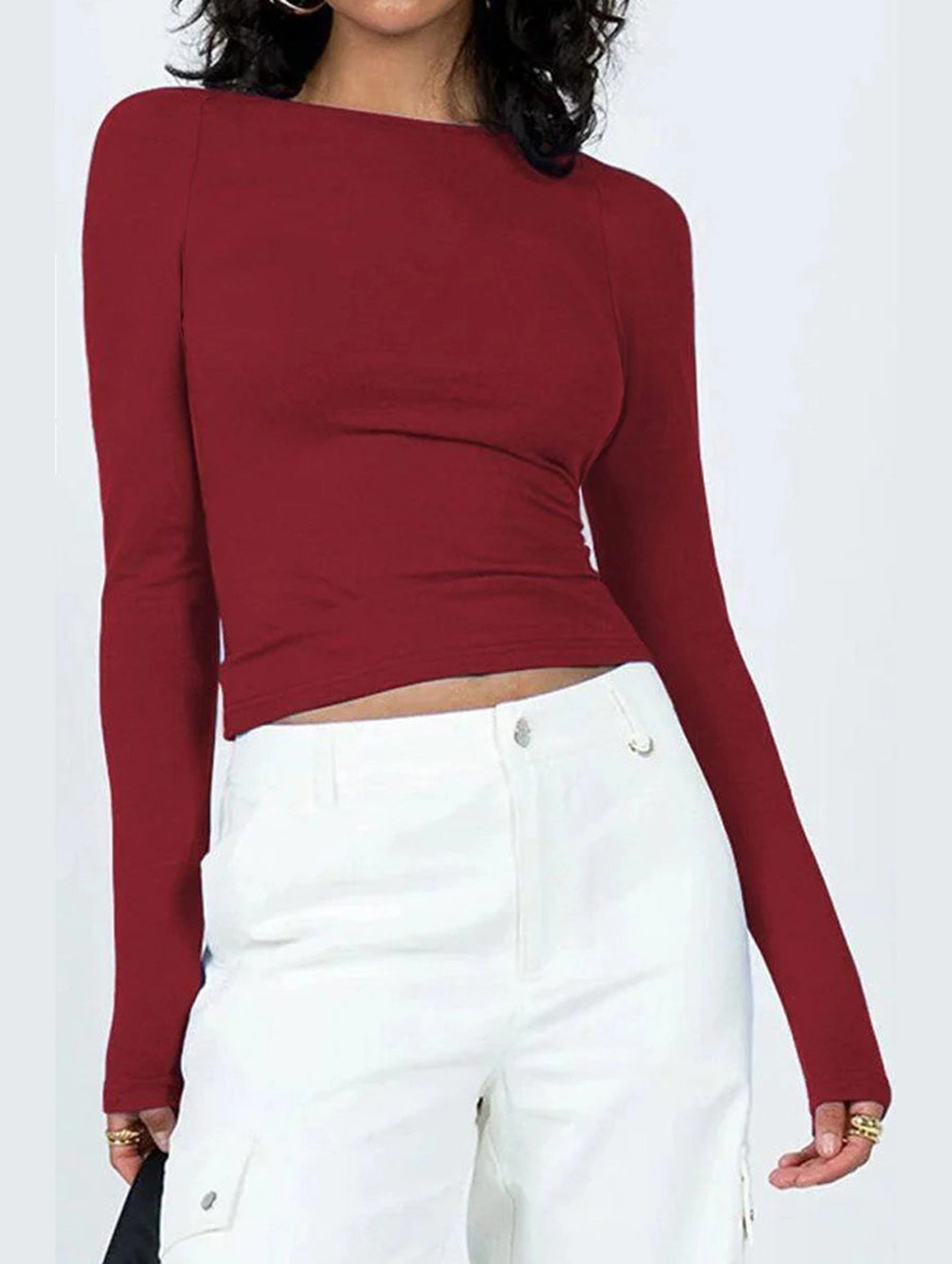 WOMEN LONG SLEEVE BACKLESS TIGHT T SHIRT Relaxed Dress