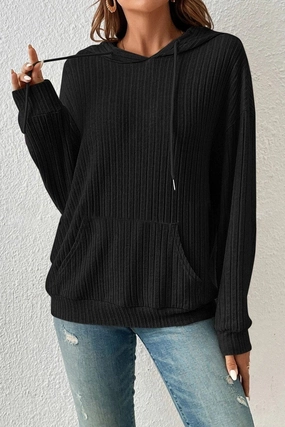Placket Detailing UltraSoft Blend WOMEN LONG SLEEVE RIB POCKET PULLOVER HOODIE