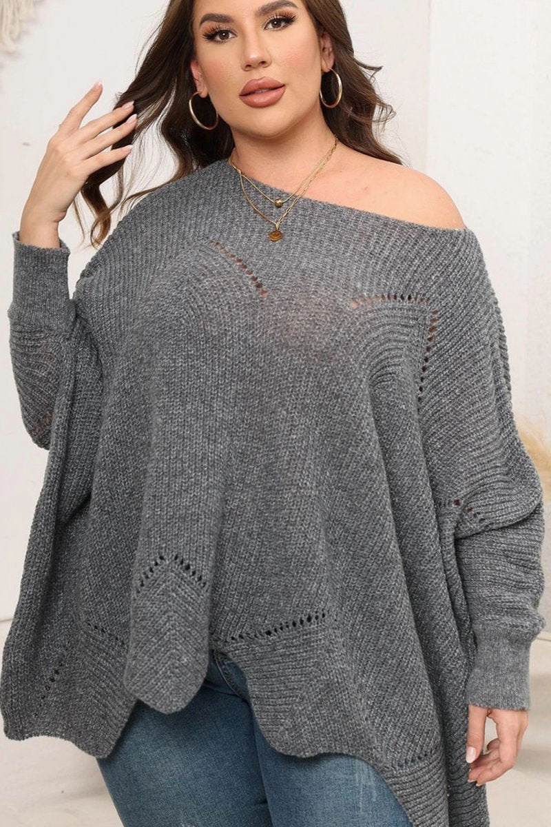 WOMEN PLUS SIZE BAT WING SLEEVE LOOSE FIT SWEATER Abrasion Resistant Fabric