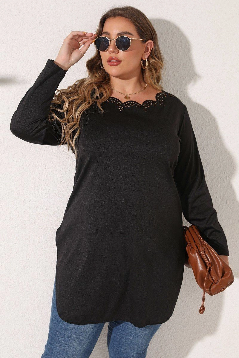 NonIrritatingEdges WOMEN PLUS SIZE LACE TRIM LONG LENG T SHIRT