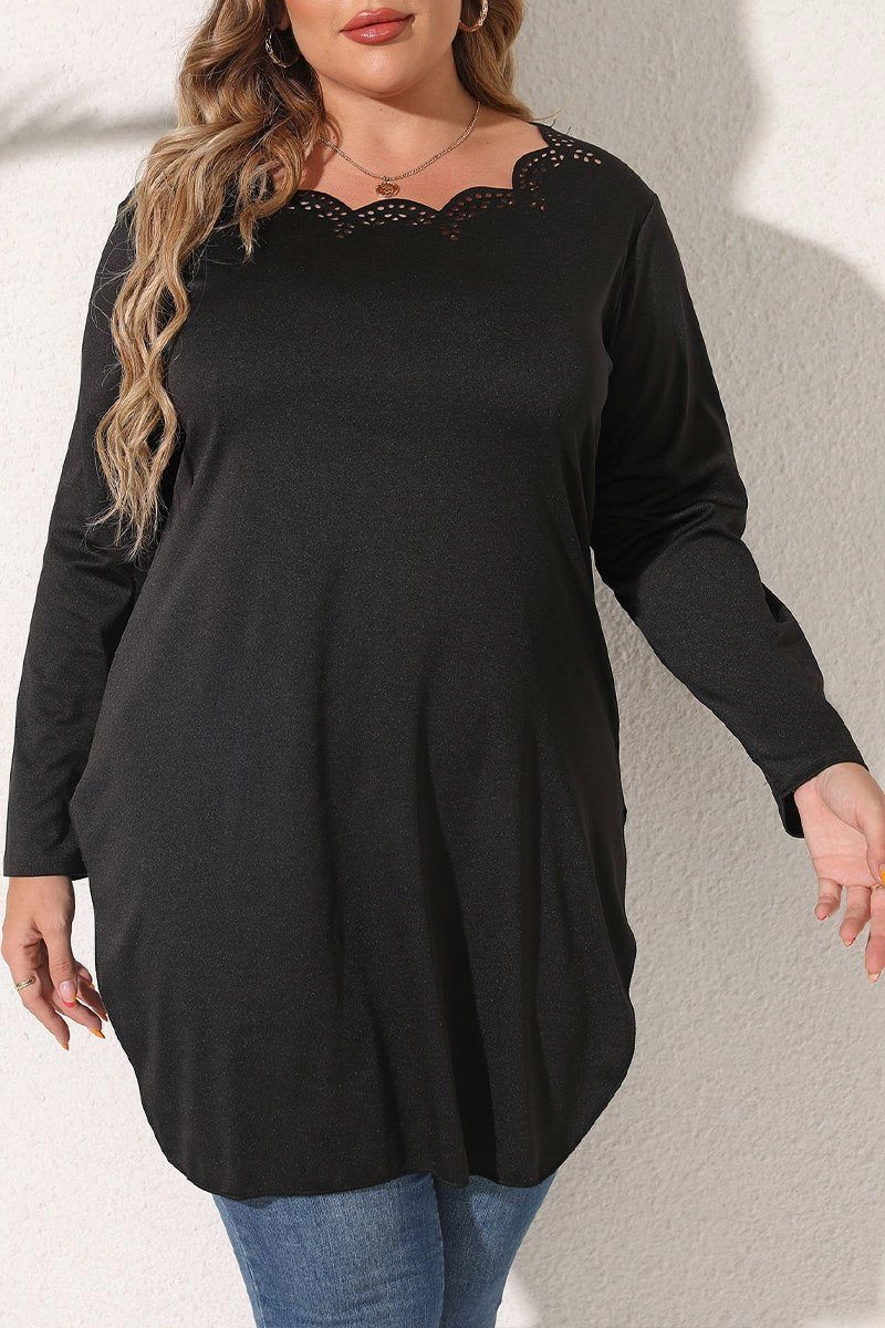 Non Chafing Side Seams WOMEN PLUS SIZE LACE TRIM LONG LENG T SHIRT