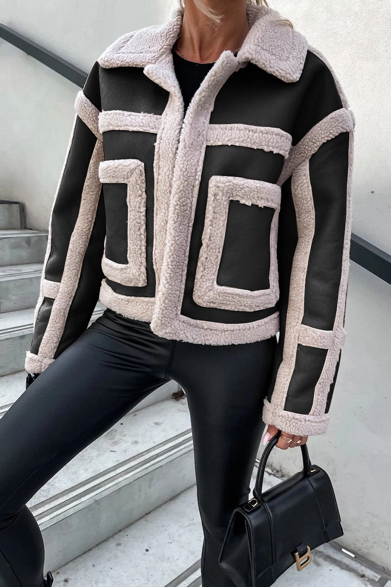 Layered Shoulder WOMEN PLUSH WARM FALL WINTER LAPEL JACKET