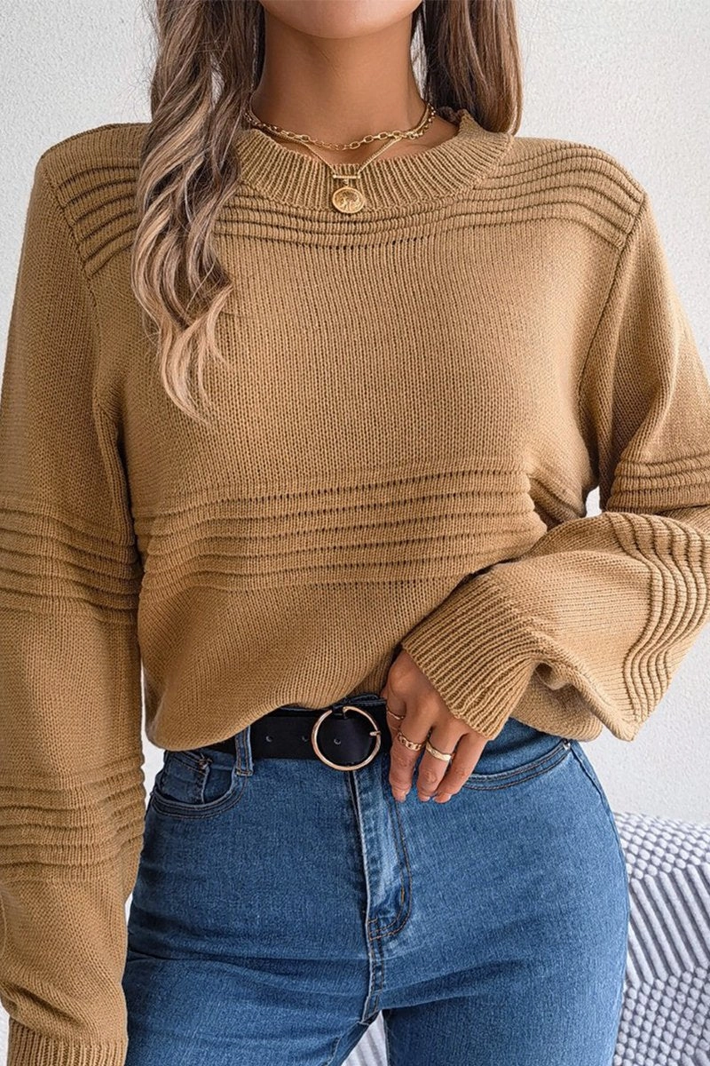 WOMEN RIBBED CREWNECK LOOSE FIT KNITTED SWEATER Bluesign Approved Material StretchFit Design