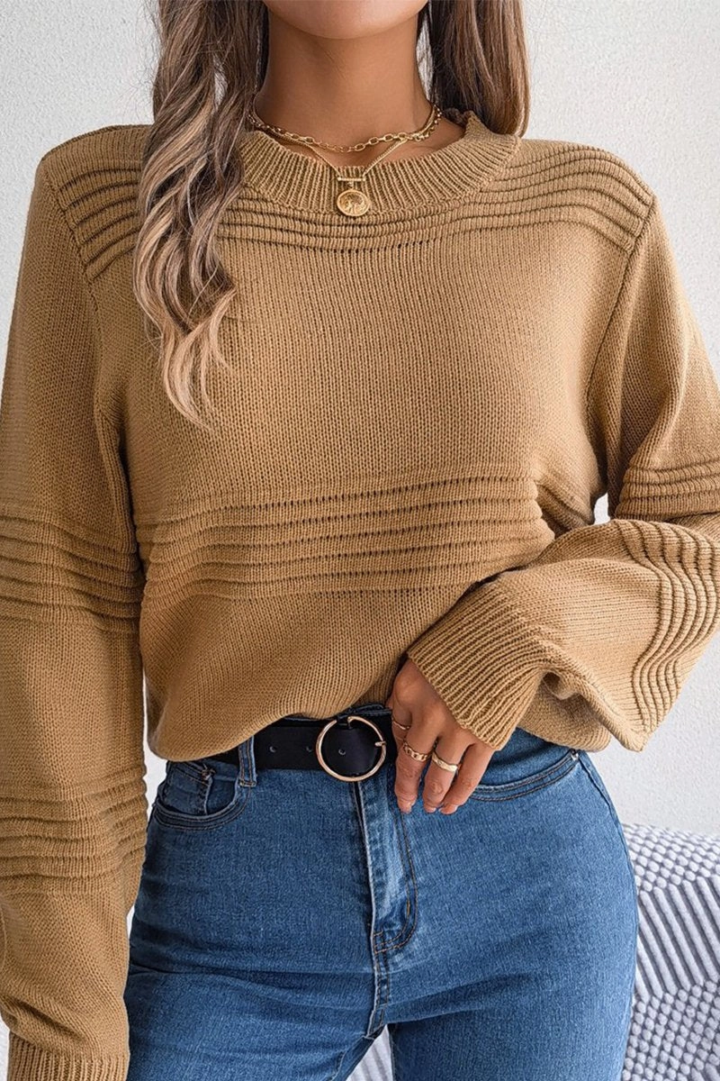 WOMEN RIBBED CREWNECK LOOSE FIT KNITTED SWEATER WrinkleResistant Cloth