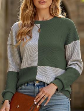 Women's round neck textured hoodie DoubleStitched Hem