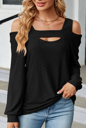 WOMEN SHOULDER STRAP CUT OUT DETAILED BLOUSE TOP LowProfileZipperSystem
